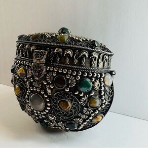 VINTAGE SAJAI METAL WITH SEMI PRECIOUS NATURAL STONES SHOLDER BAG ONE OF A KIND